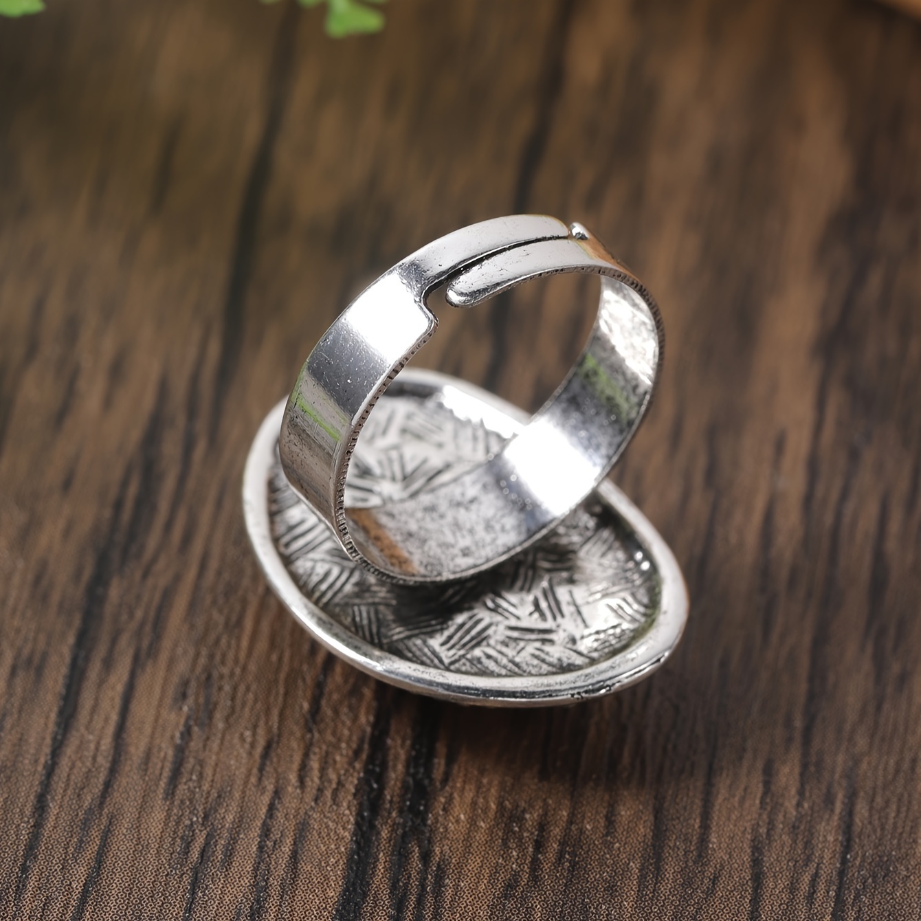 Boho Adjustable Orange Resin Ring Vintage Silvery Stainless Steel